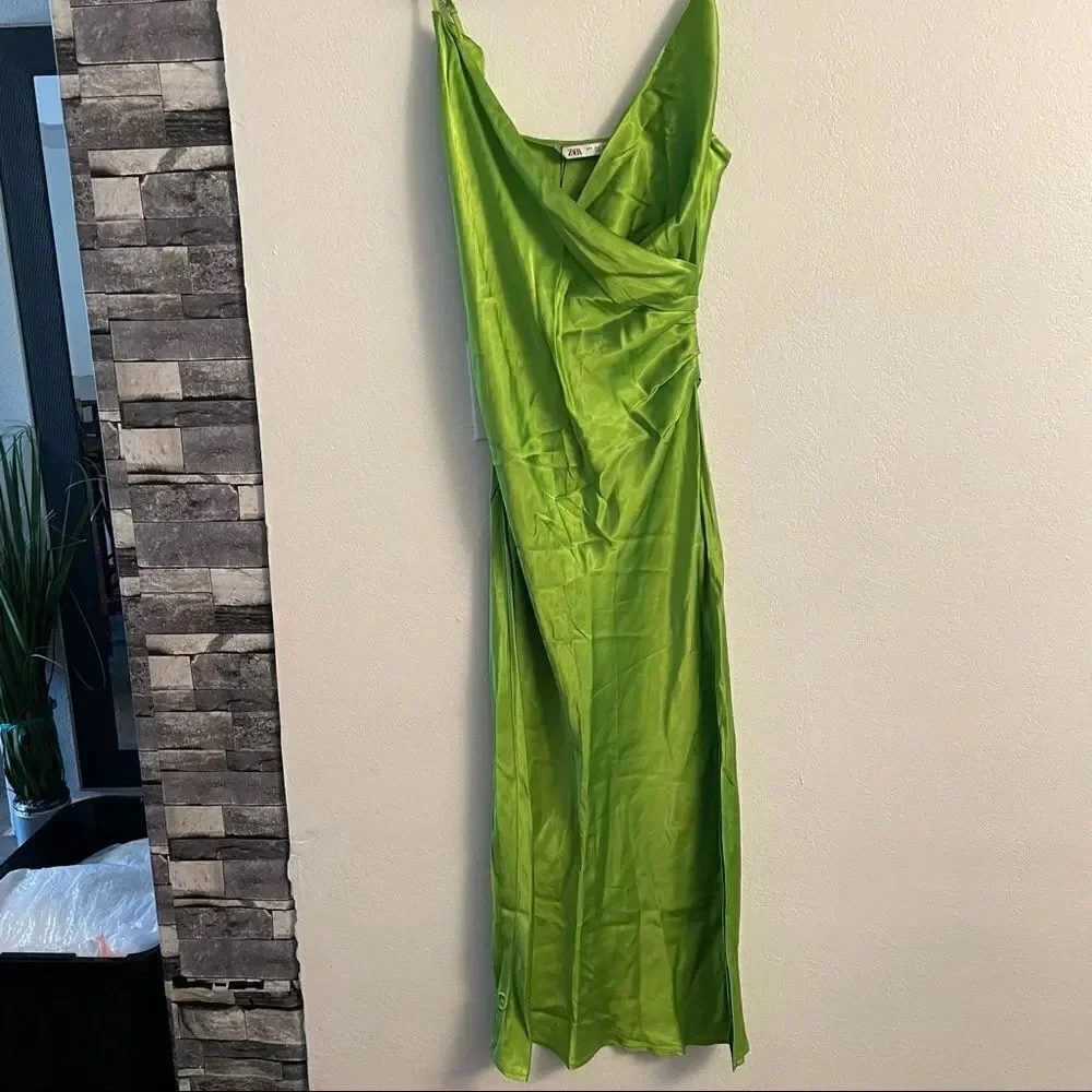 Zara neon green slip dress - Picture 10 of 16